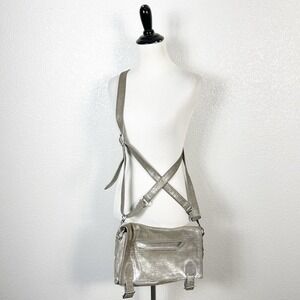 Theyskens Theory Designer Metallic Coated Suede Leather‎ Messenger Crossbody Bag